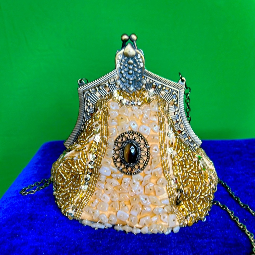 Vintage/modern purse with detachable Wristlet/shoulder brass chain.